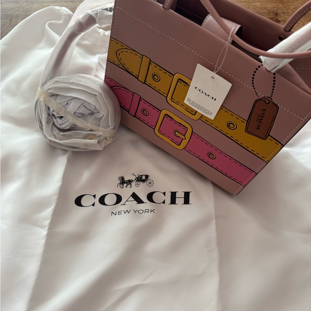 Coach Women's Pink and Yellow Buckle Tote